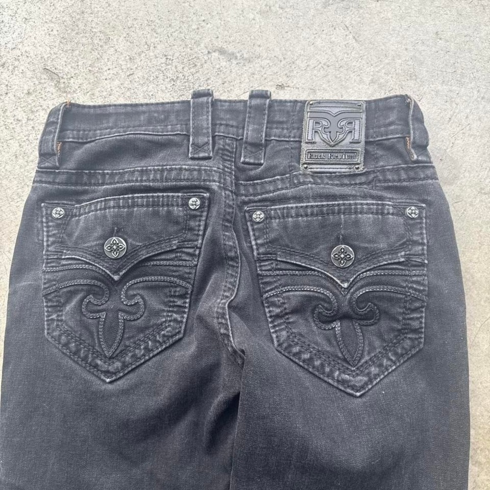2000 Y2K Rock Revival Arther Alt Straight Mens Jeans Sz 31x30 Solid Black Buckle